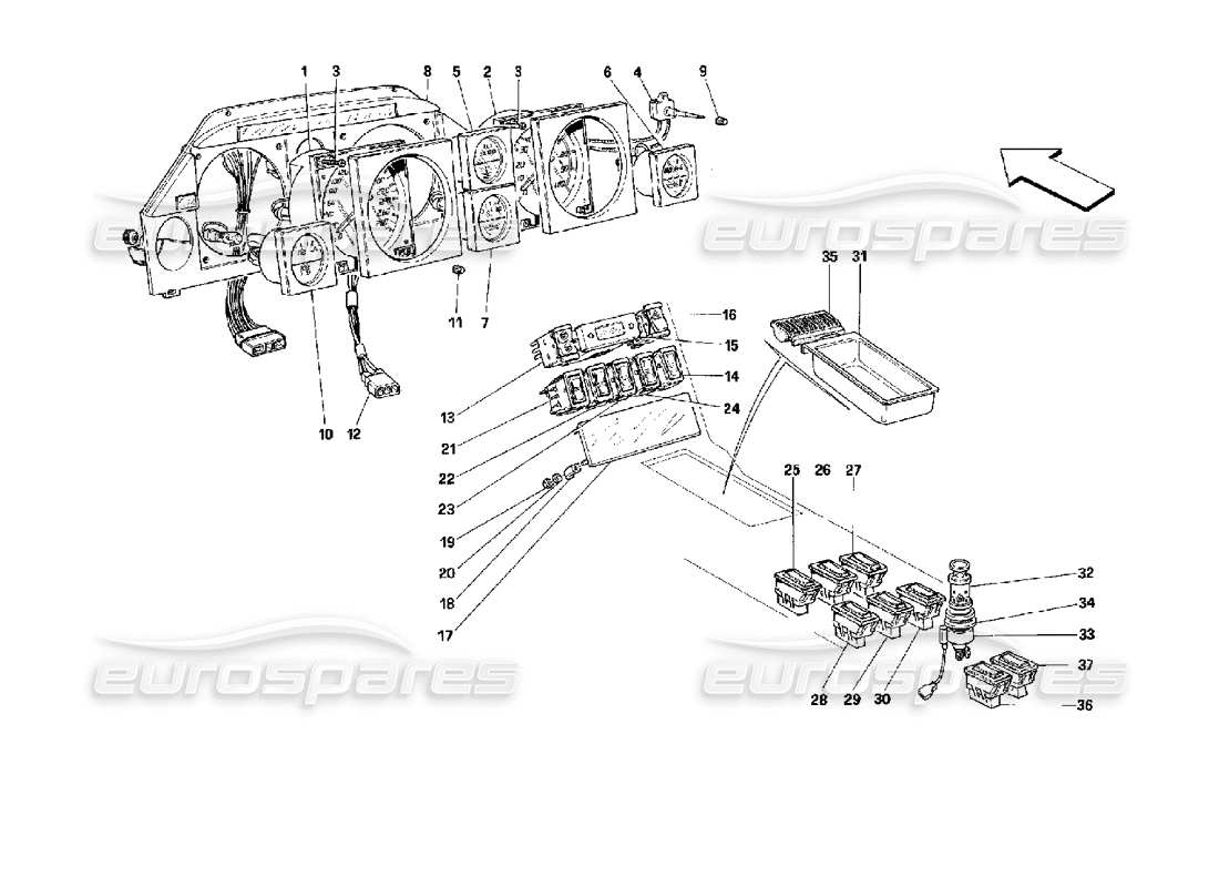 a part diagram from the ferrari mondial 3.4 t coupe/cabrio parts catalogue