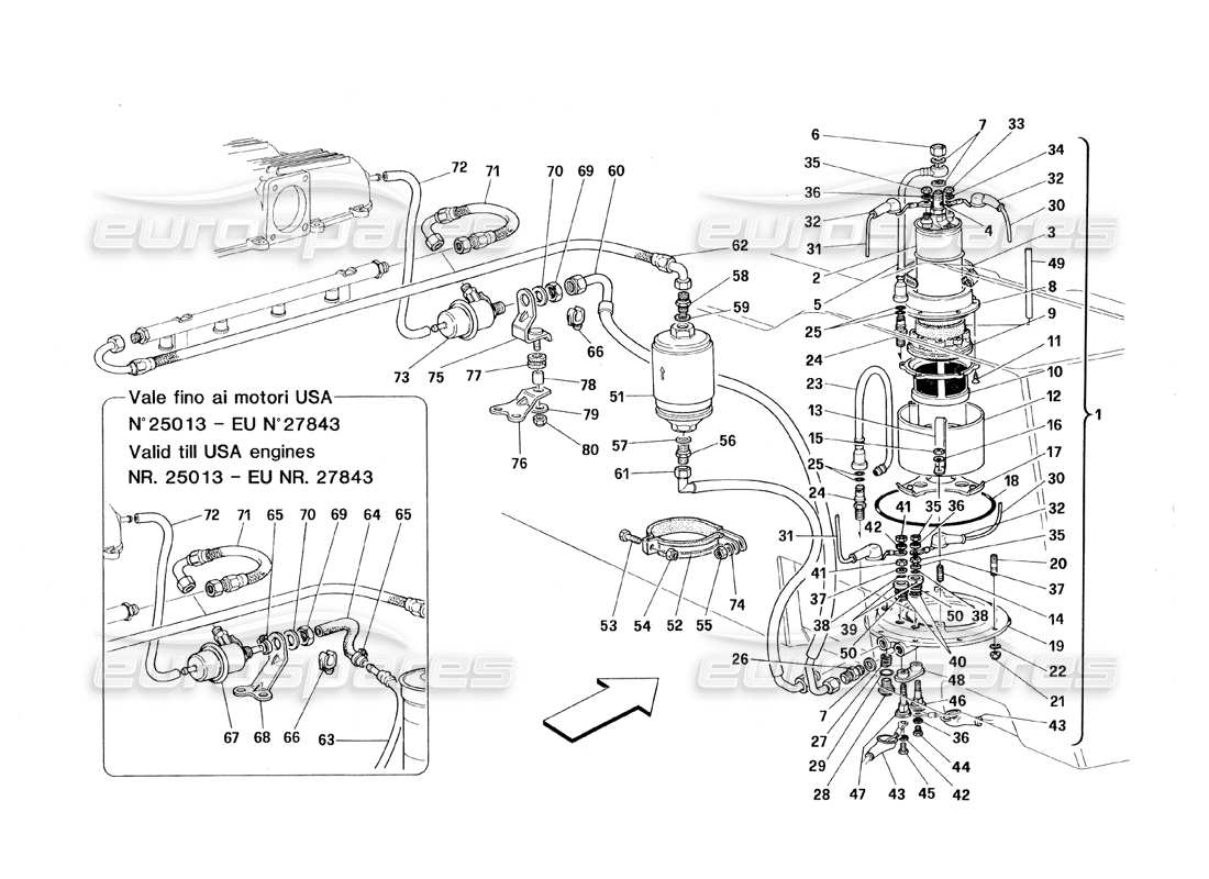 a part diagram from the Ferrari 348 (1993) TB / TS parts catalogue
