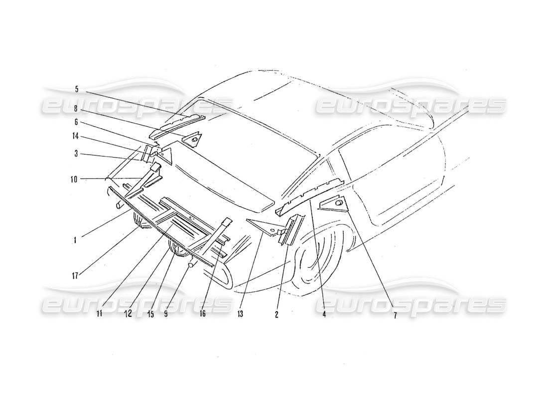 a part diagram from the ferrari 365 gtc4 (coachwork) parts catalogue