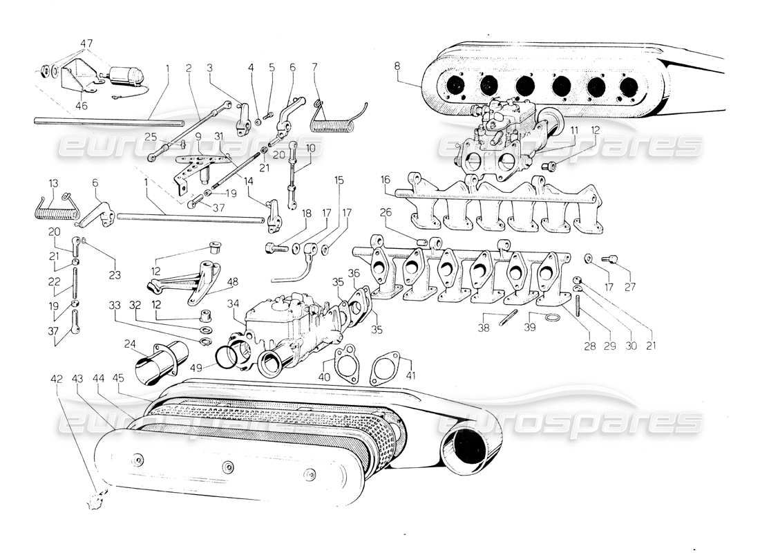 VIEW PARTS DIAGRAMS FROM THE LAMBORGHINI COUNTACH LP400 PARTS CATALOGUE a part diagram from the lamborghini countach lp400 parts catalogue