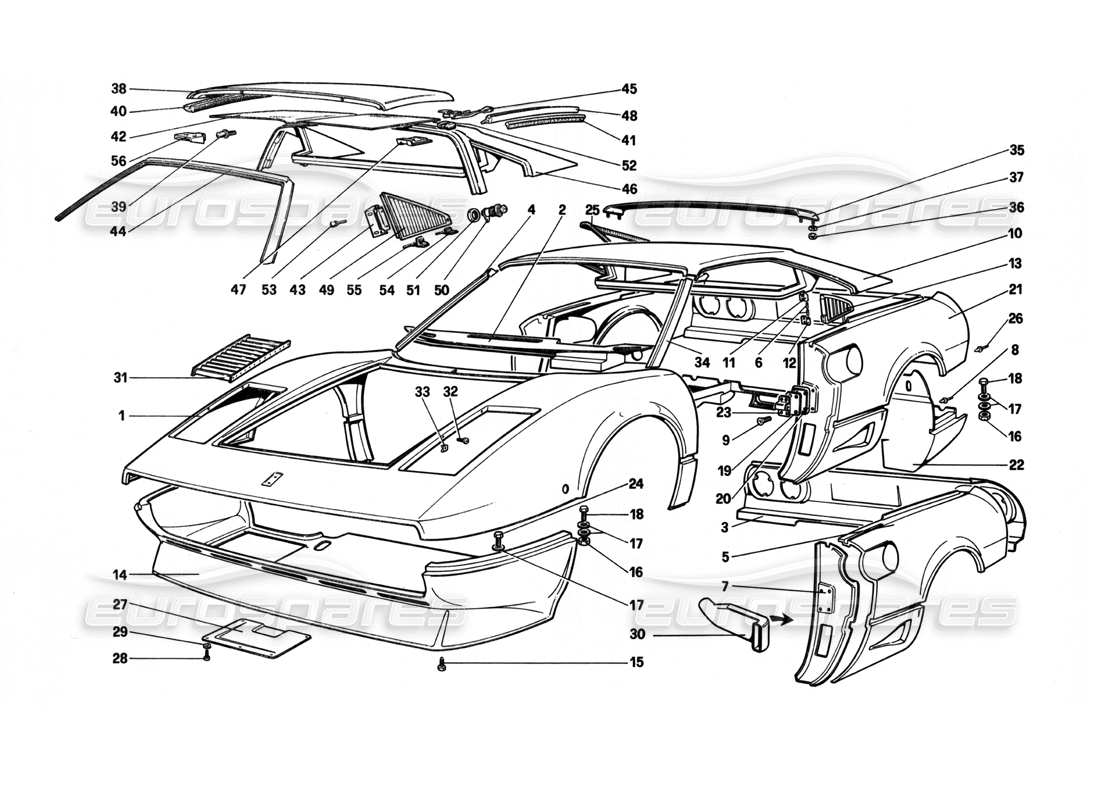 a part diagram from the ferrari 208 turbo (1982) parts catalogue