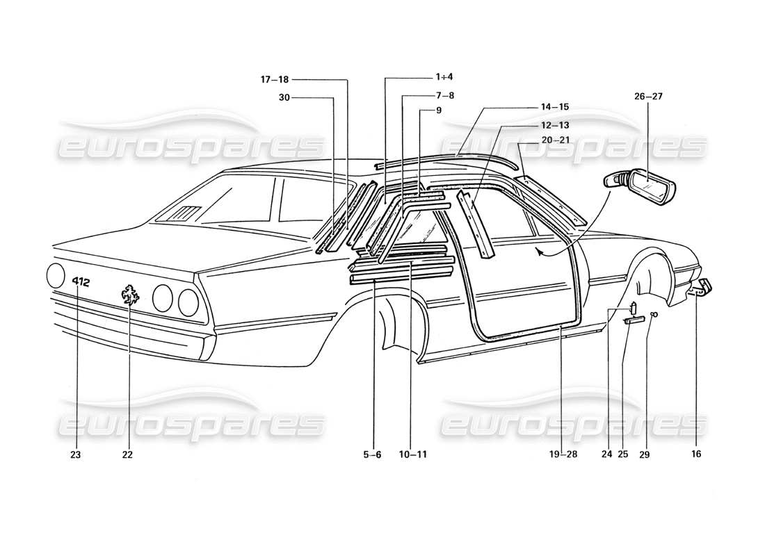 a part diagram from the Ferrari 412 (Coachwork) parts catalogue