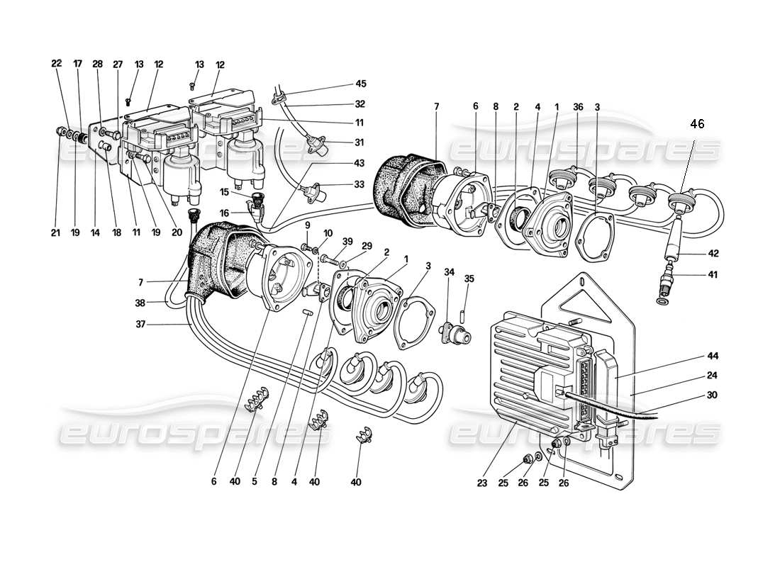 a part diagram from the Ferrari Mondial 3.2 QV (1987) parts catalogue