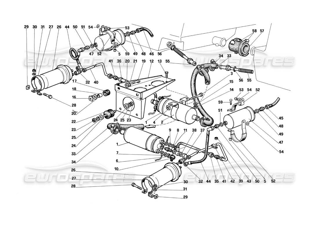 a part diagram from the Ferrari Testarossa (1990) parts catalogue