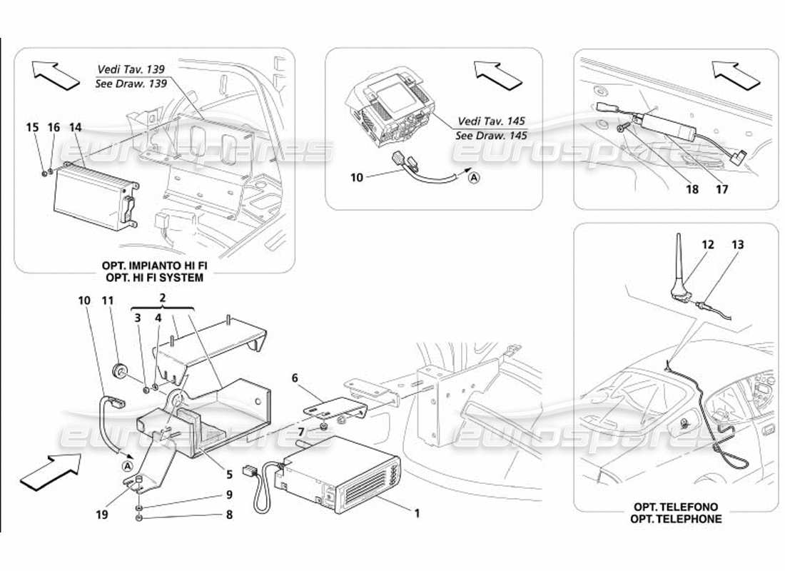 maserati 4200 coupe (2005) stereo equipment - accesories part diagram