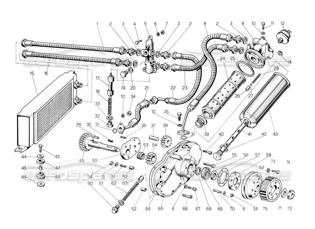 lamborghini countach 5000 s (1984) oil pump and system part diagram