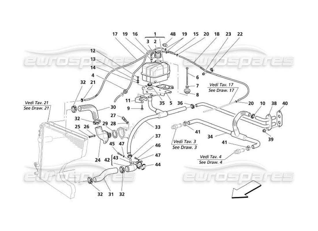 maserati 4200 gransport (2005) nourice - cooling system -not for gd- part diagram