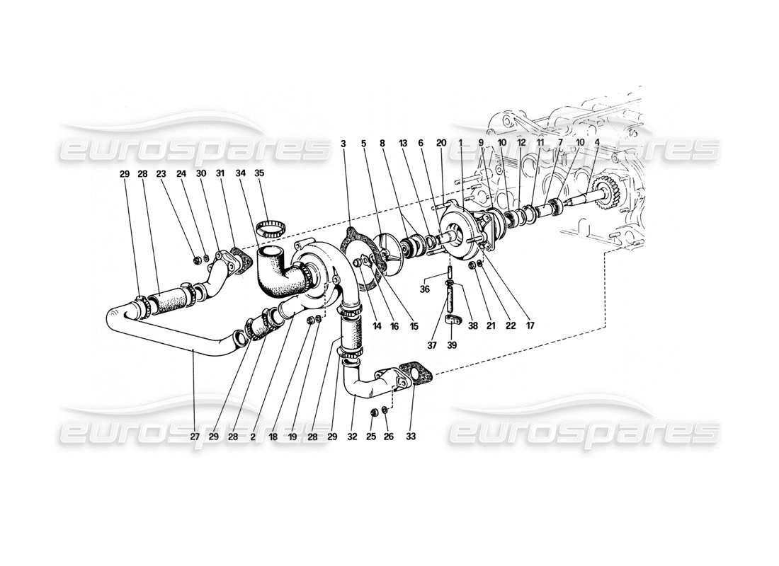 ferrari 512 bbi water pump and pipings parts diagram