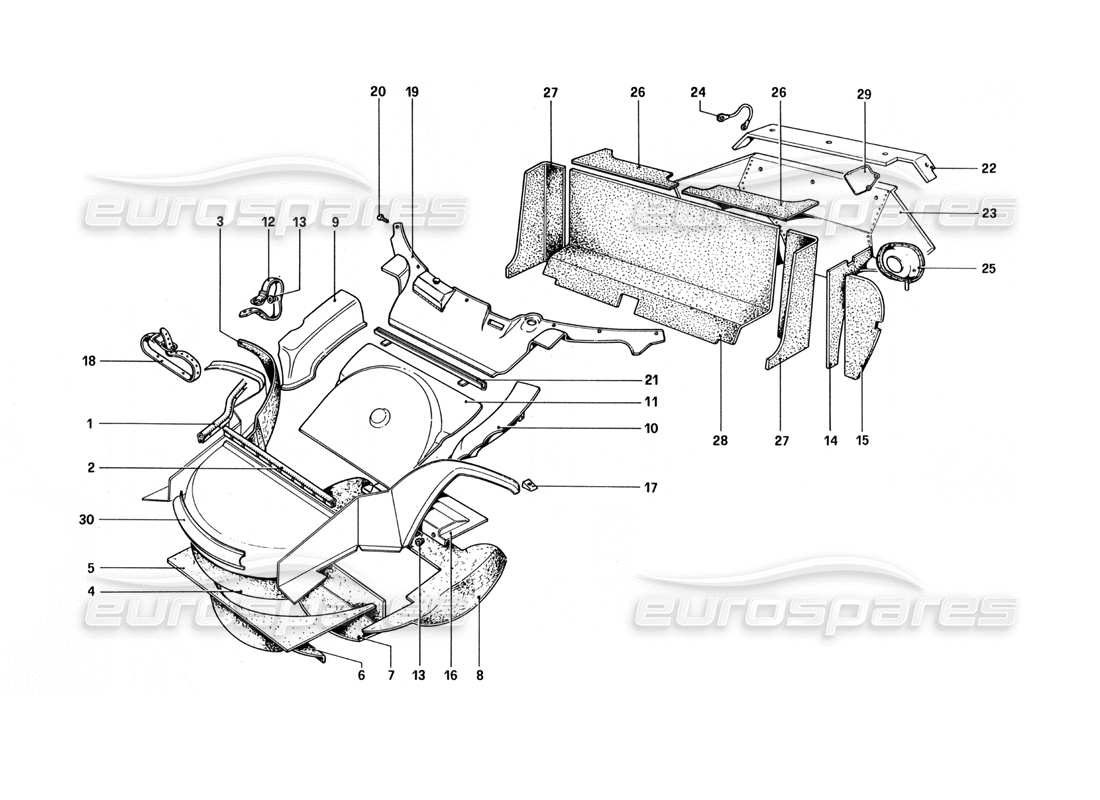 ferrari 512 bbi insulating material and bulkheads part diagram