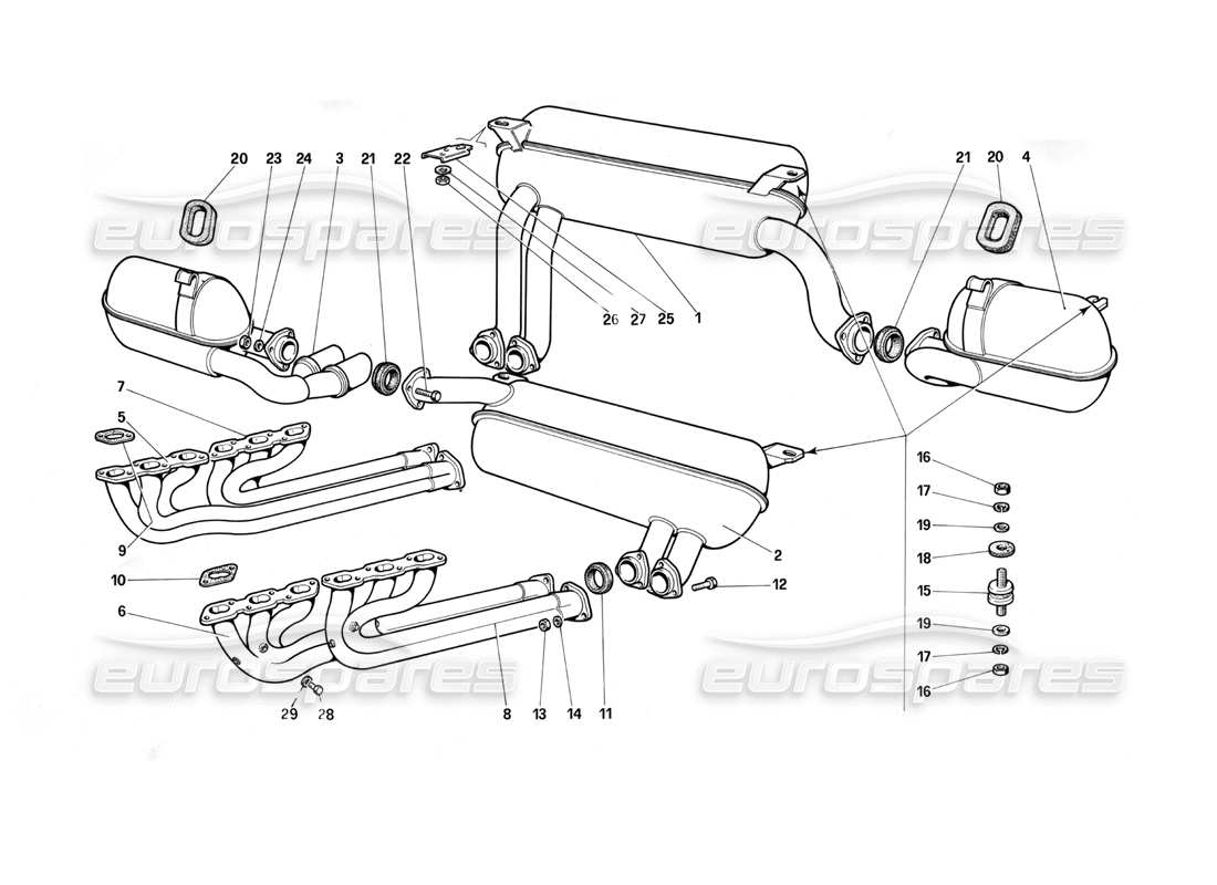 ferrari testarossa (1990) exhaust system (for b1 - gd1 version) parts diagram