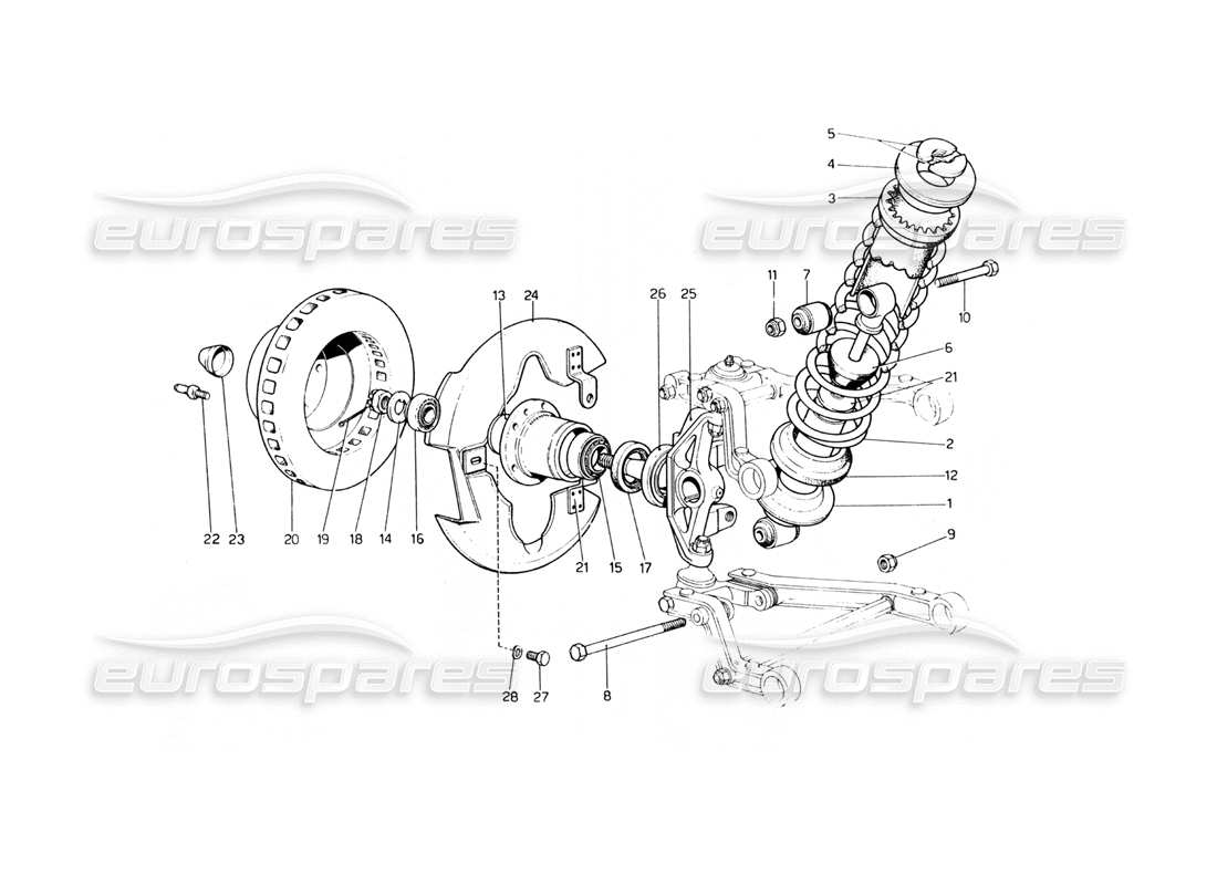 ferrari 400 gt (mechanical) front suspension - shock absorber parts diagram