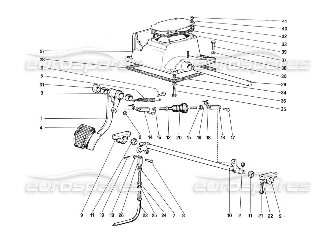 ferrari 328 (1988) pedal board - clutch controll (for car without antiskid system - variants for rhd version) part diagram