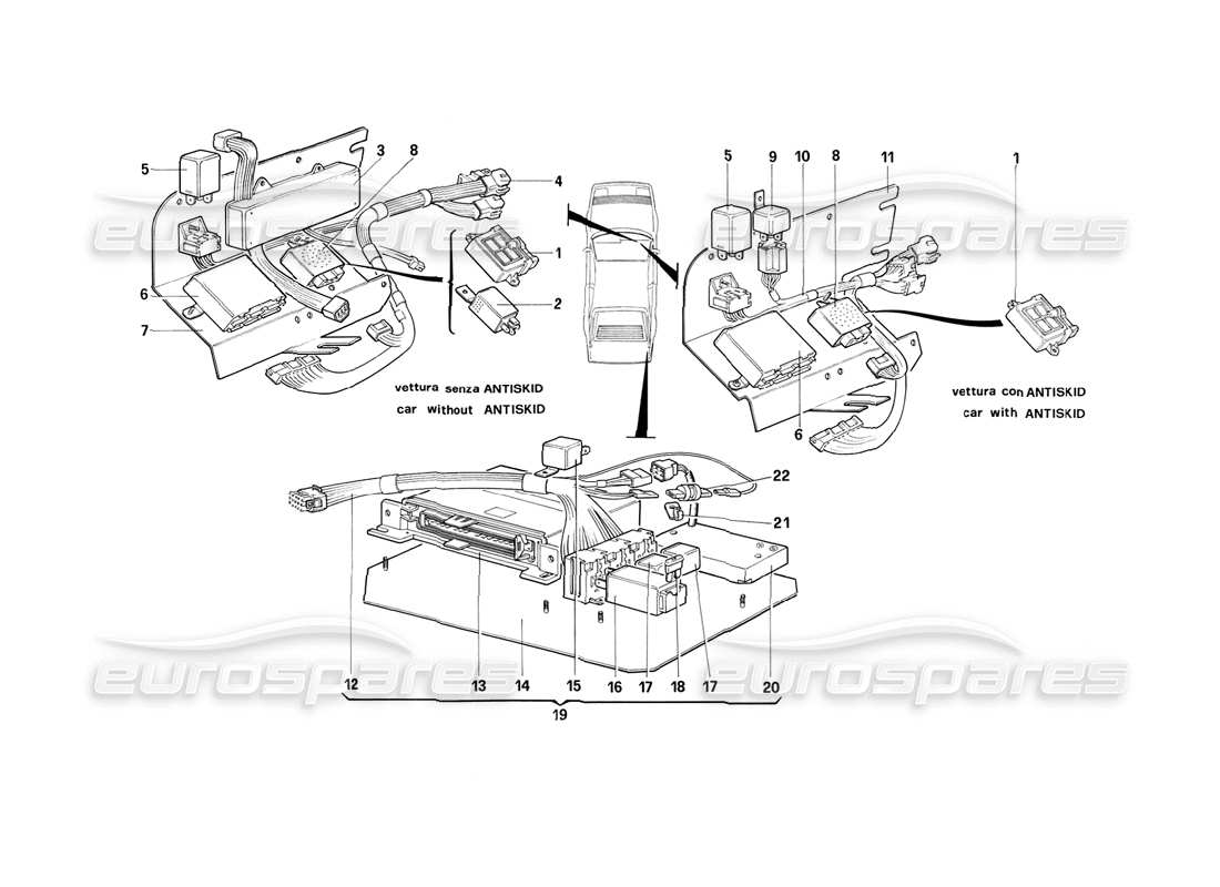 ferrari mondial 3.2 qv (1987) secondary electrical boards - ch88 excluded part diagram