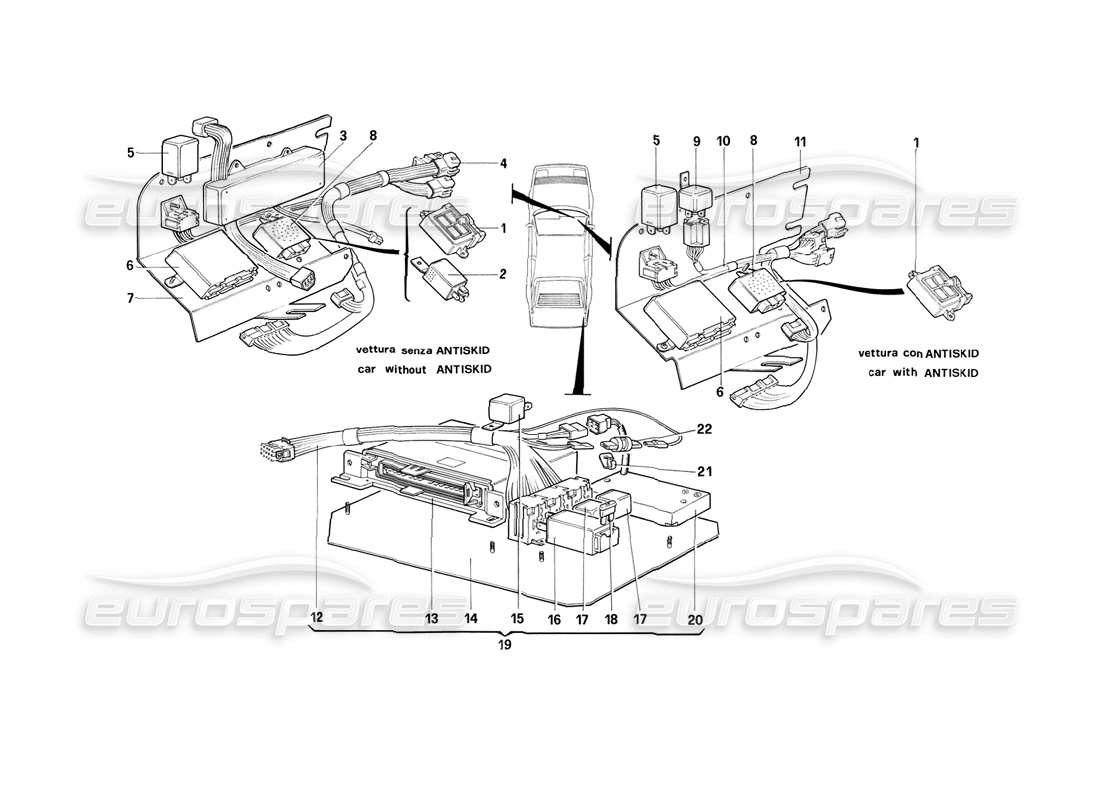 ferrari mondial 3.2 qv (1987) secondary electrical boards - ch88 excluded parts diagram