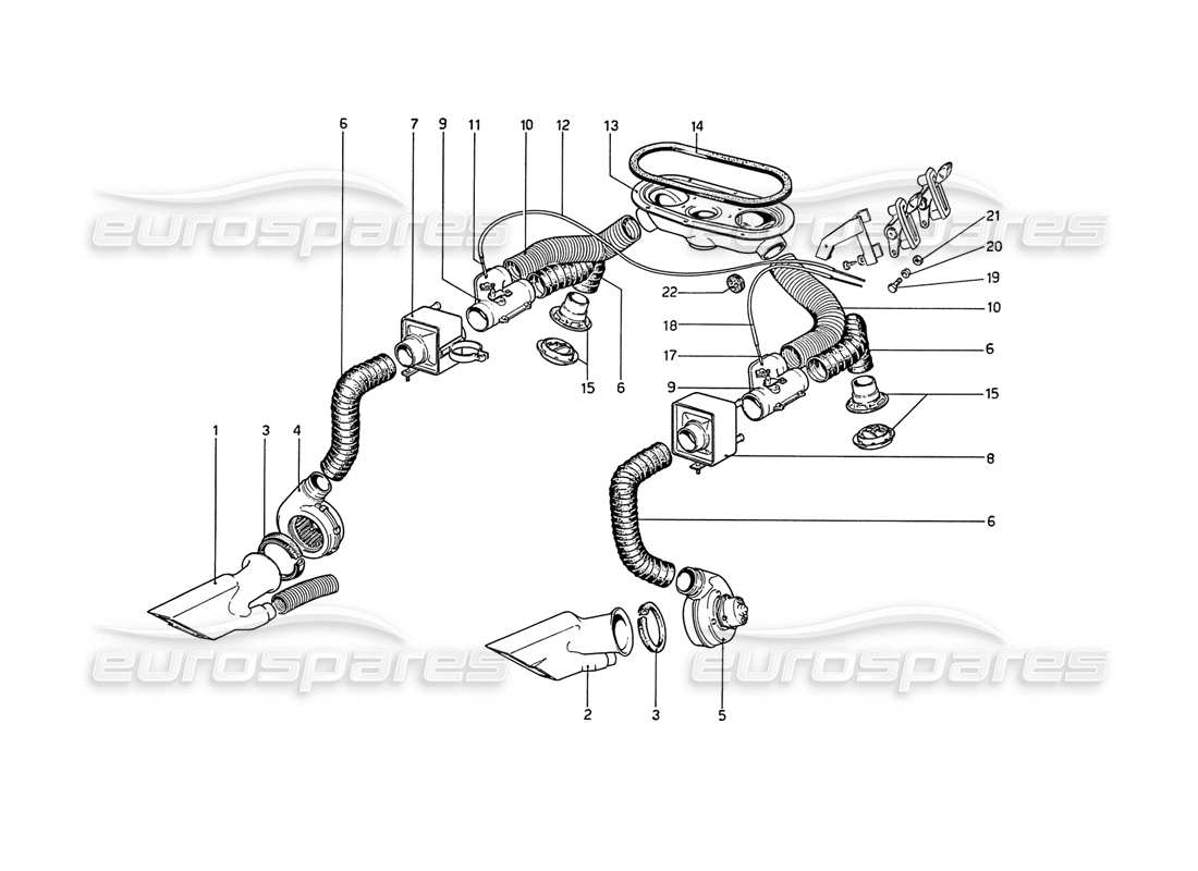 ferrari 208 gt4 dino (1975) heating system parts diagram