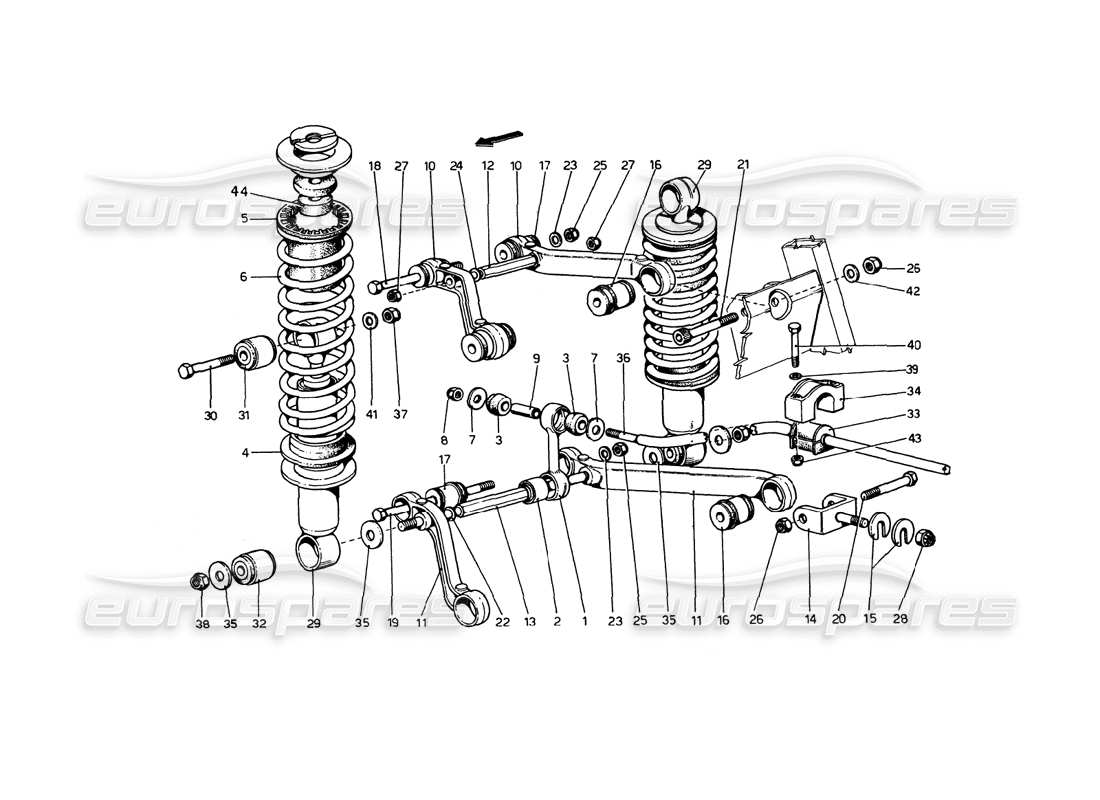 ferrari 365 gt4 berlinetta boxer rear suspension - wishbones and shock absorbers part diagram