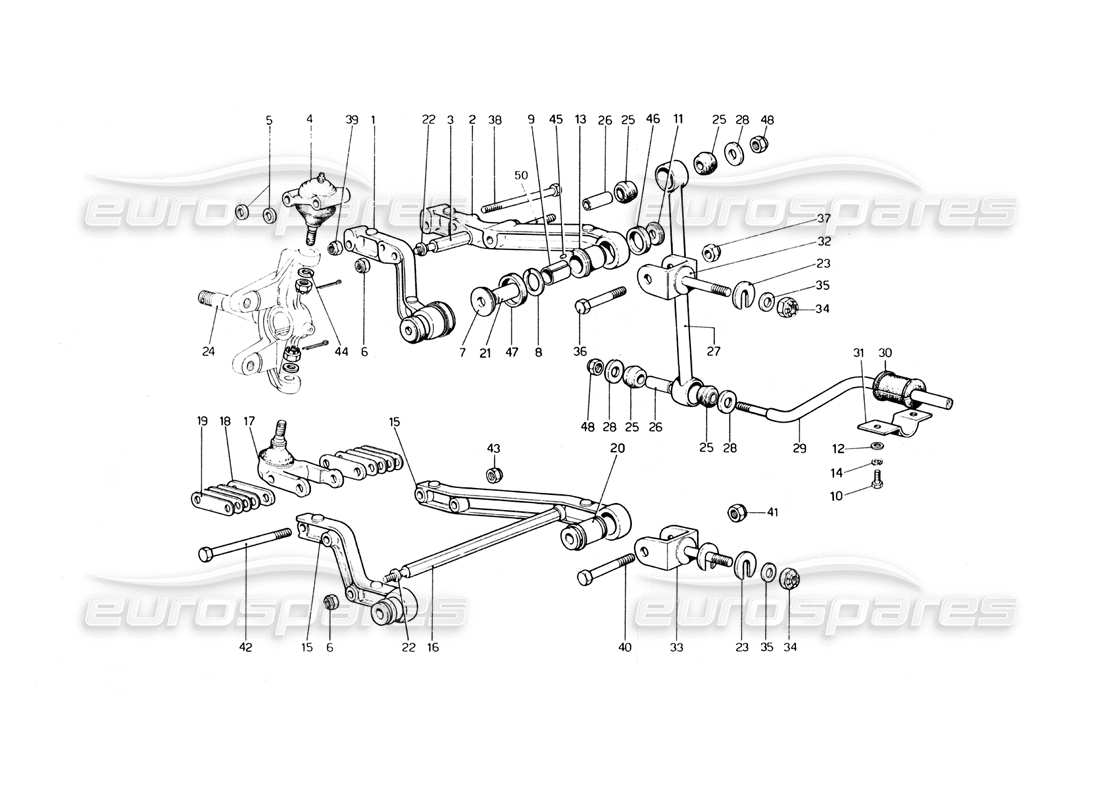 ferrari 400 gt (mechanical) front suspension - wishbones parts diagram