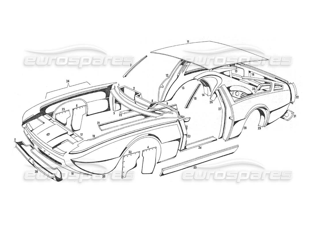 maserati indy 4.2 body shell part diagram