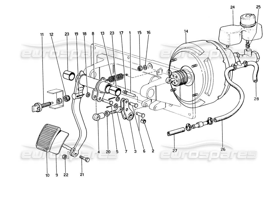 ferrari 365 gt4 2+2 (1973) brake hydraulic system (variant for rhd versions) parts diagram