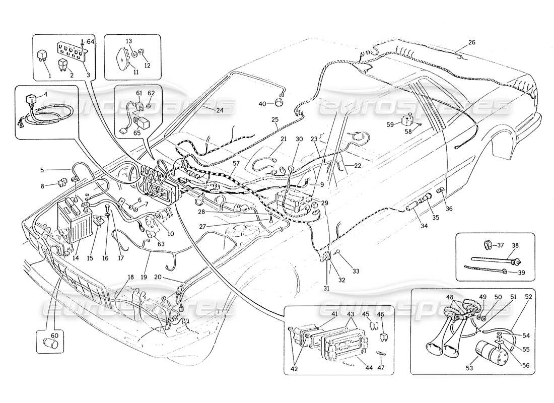 maserati karif 2.8 wiring harness and electrical components (lh steering cars) parts diagram