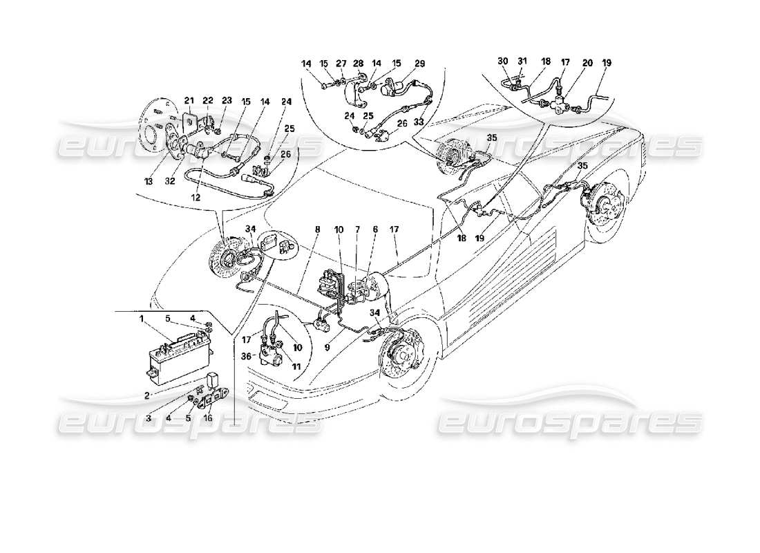 ferrari 512 tr braking system -valid for cars with abs- parts diagram
