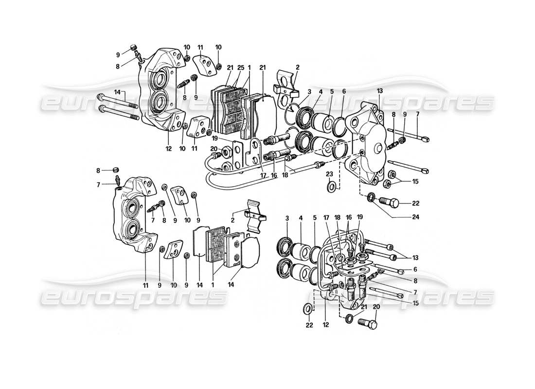 ferrari 400 gt (mechanical) calipers for front and rear brakes part diagram