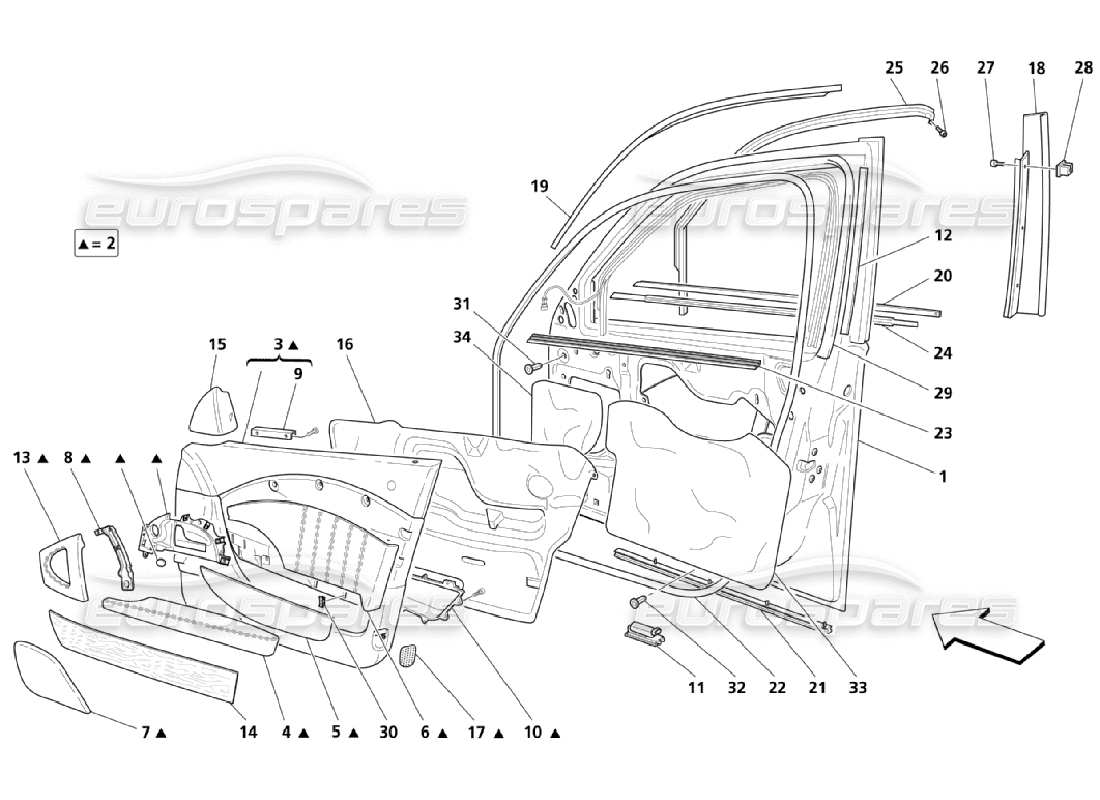 maserati qtp. (2006) 4.2 front doors: upholstery parts diagram