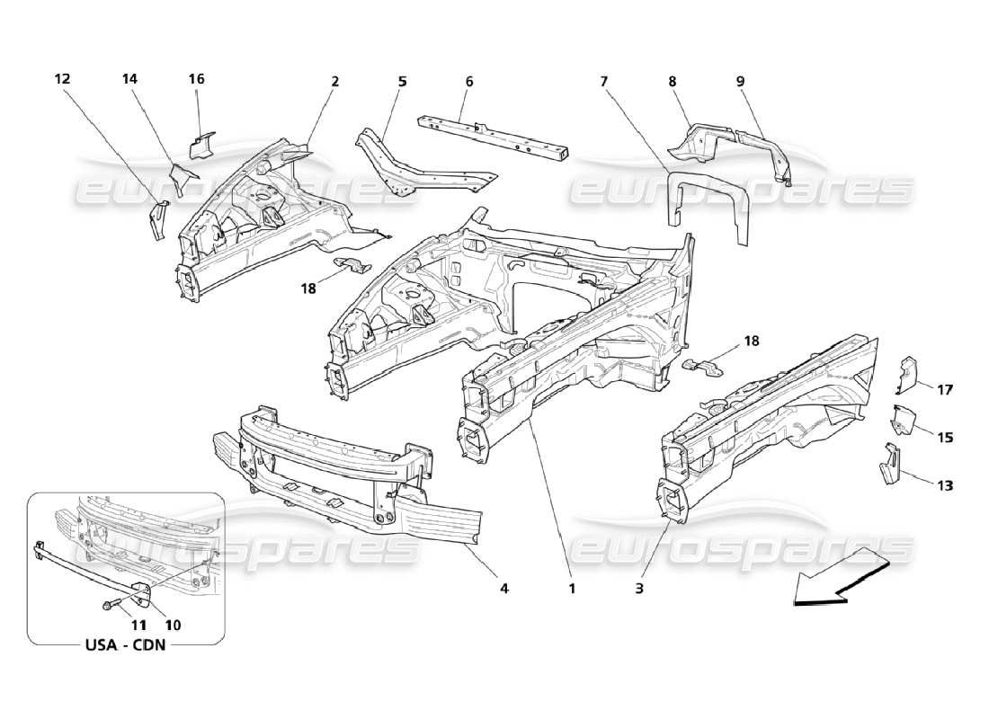 maserati qtp. (2006) 4.2 front structural parts parts diagram