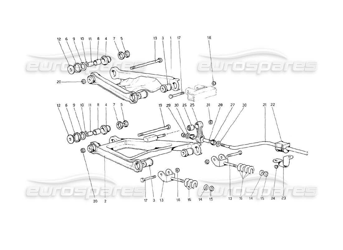 ferrari 208 gt4 dino (1975) rear suspension - wishbones part diagram