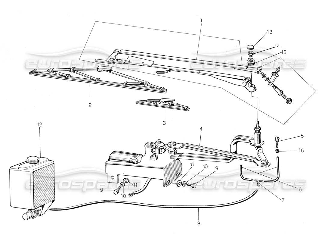 lamborghini countach 5000 qv (1985) windscreen wiper parts diagram