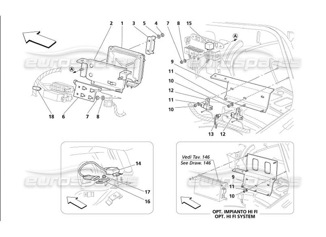 maserati 4200 gransport (2005) rh side trunk bonnet sensor and control units part diagram