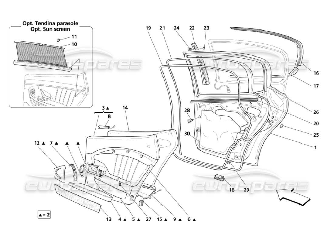 maserati qtp. (2006) 4.2 rear doors: panels parts diagram