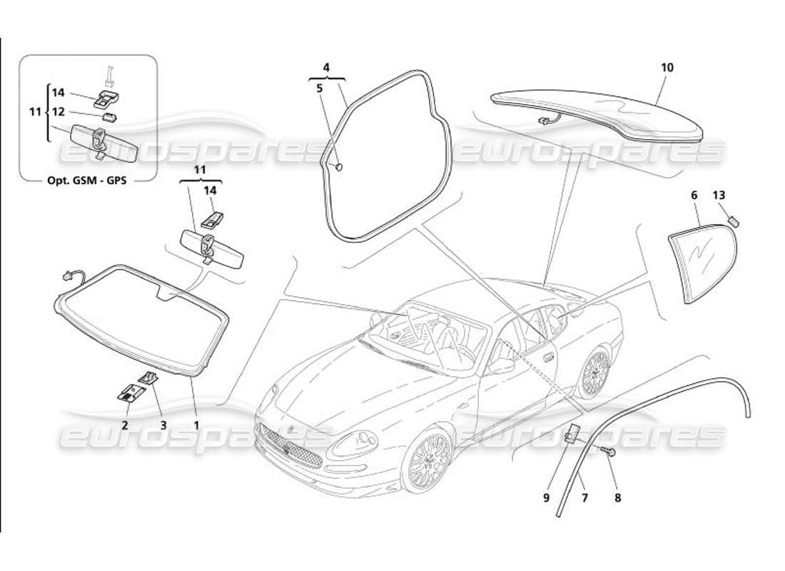 maserati 4200 gransport (2005) glasses - gaskets and inner rearwiew mirror part diagram