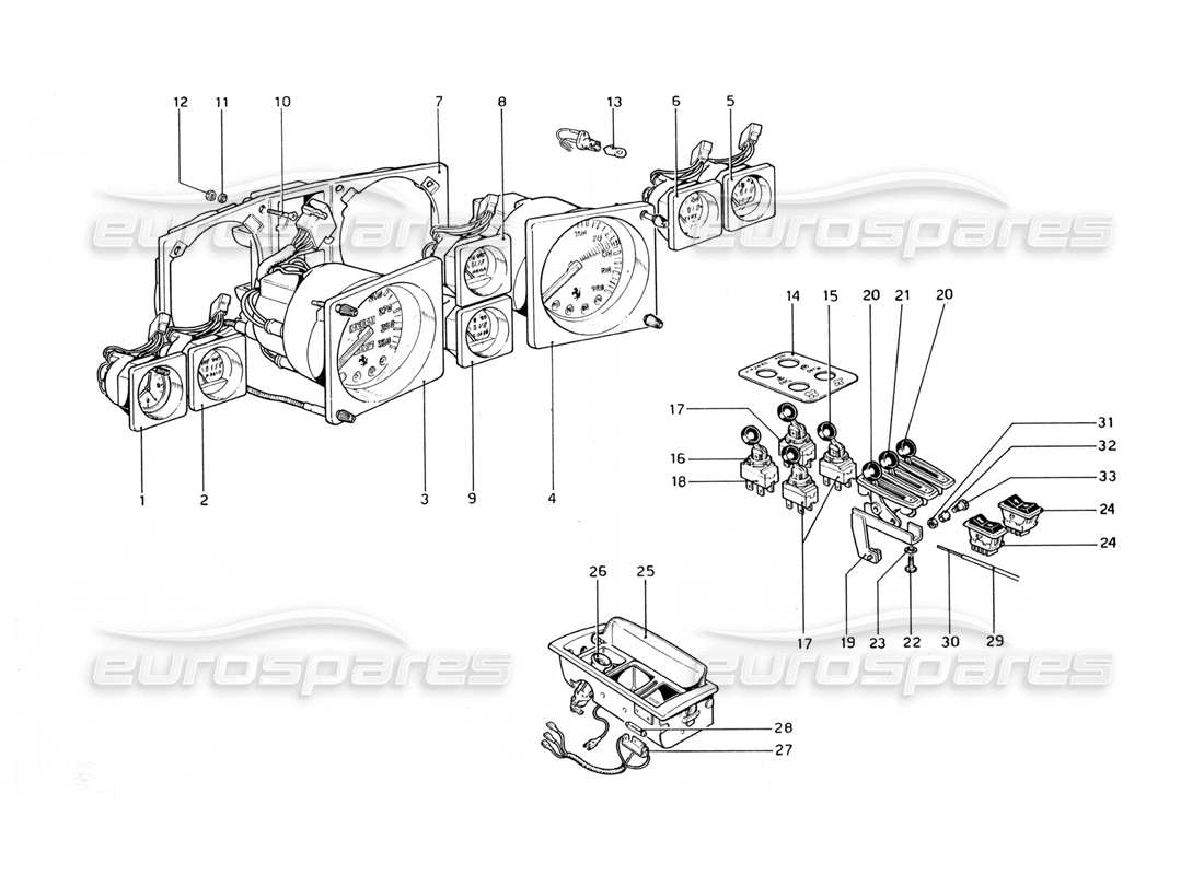 ferrari 365 gt4 berlinetta boxer instruments and accessories parts diagram