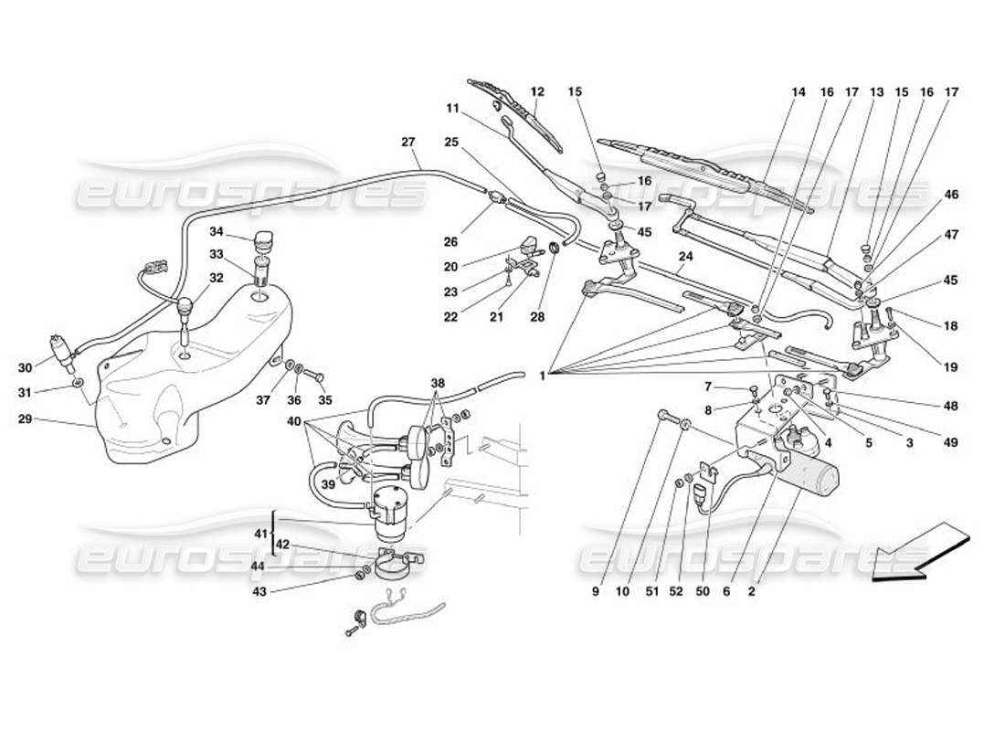 ferrari 575 superamerica windscreen wiper, windscreen washer and horns parts diagram