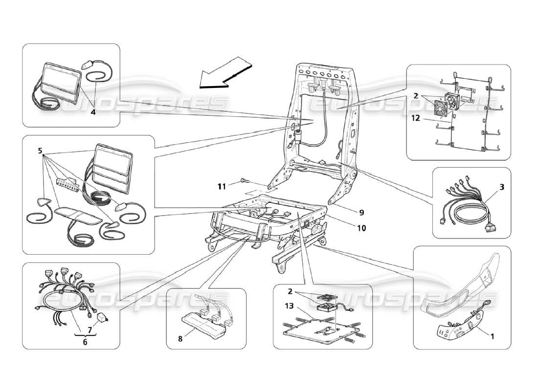 maserati qtp. (2006) 4.2 front seats: mechanics & electronics parts diagram