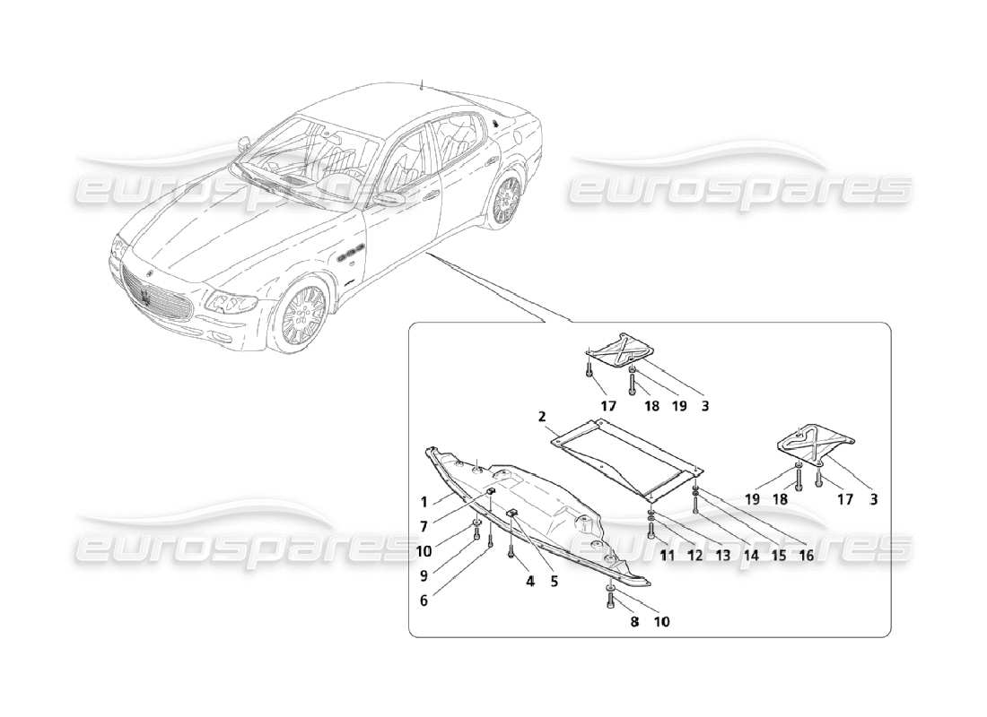 maserati qtp. (2006) 4.2 flat floor and underbody shields parts diagram