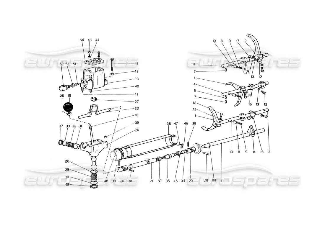 ferrari 365 gt4 berlinetta boxer gearbox controls (up to car no. 17535) part diagram