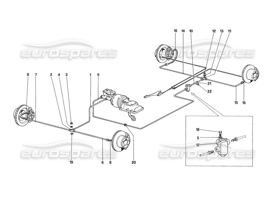 ferrari 328 (1988) brake system (for car without antiskid system) parts diagram