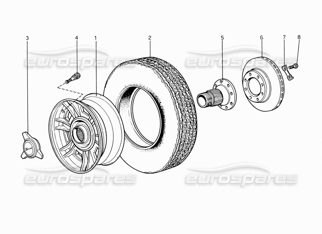 ferrari 206 gt dino (1969) wheels - brake disc and rear hub parts diagram