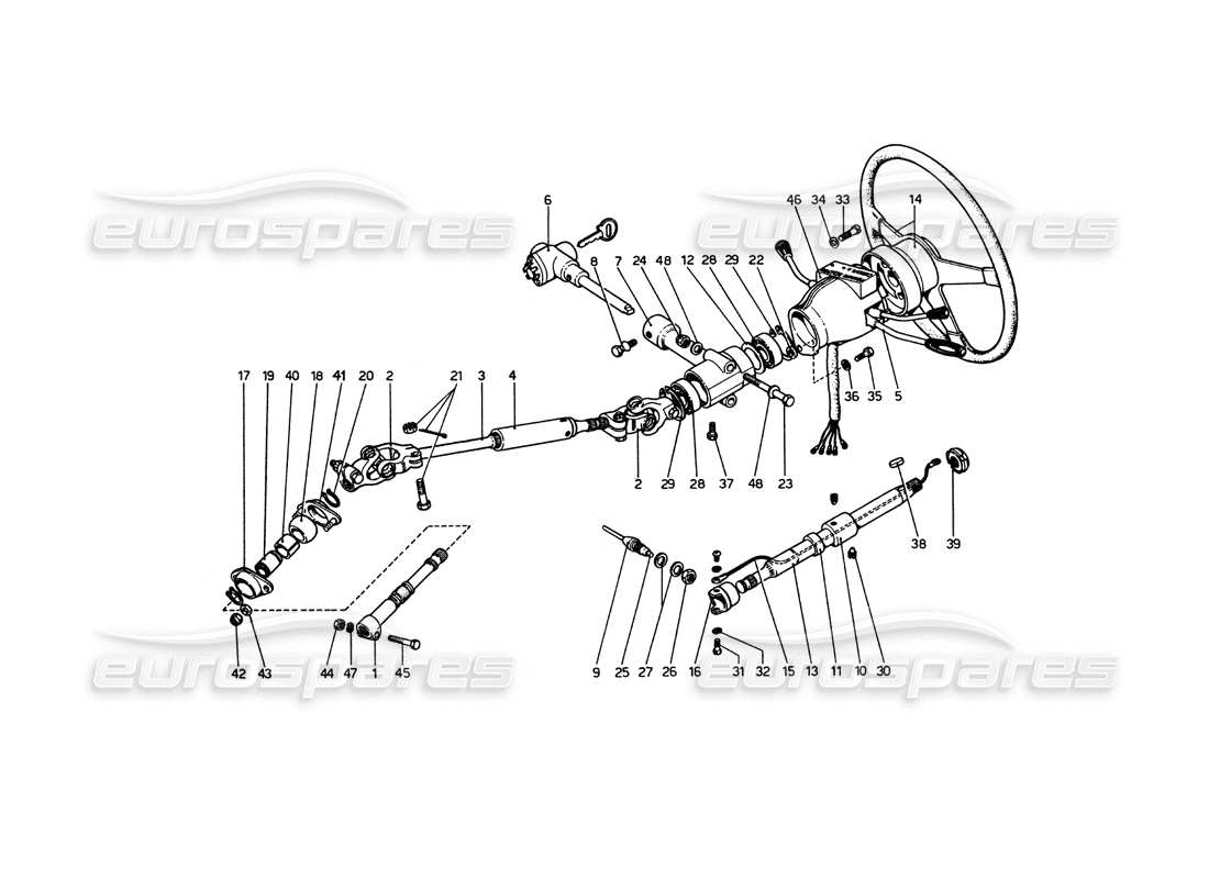 ferrari 365 gt4 berlinetta boxer steering column (up to car no. 18221) parts diagram