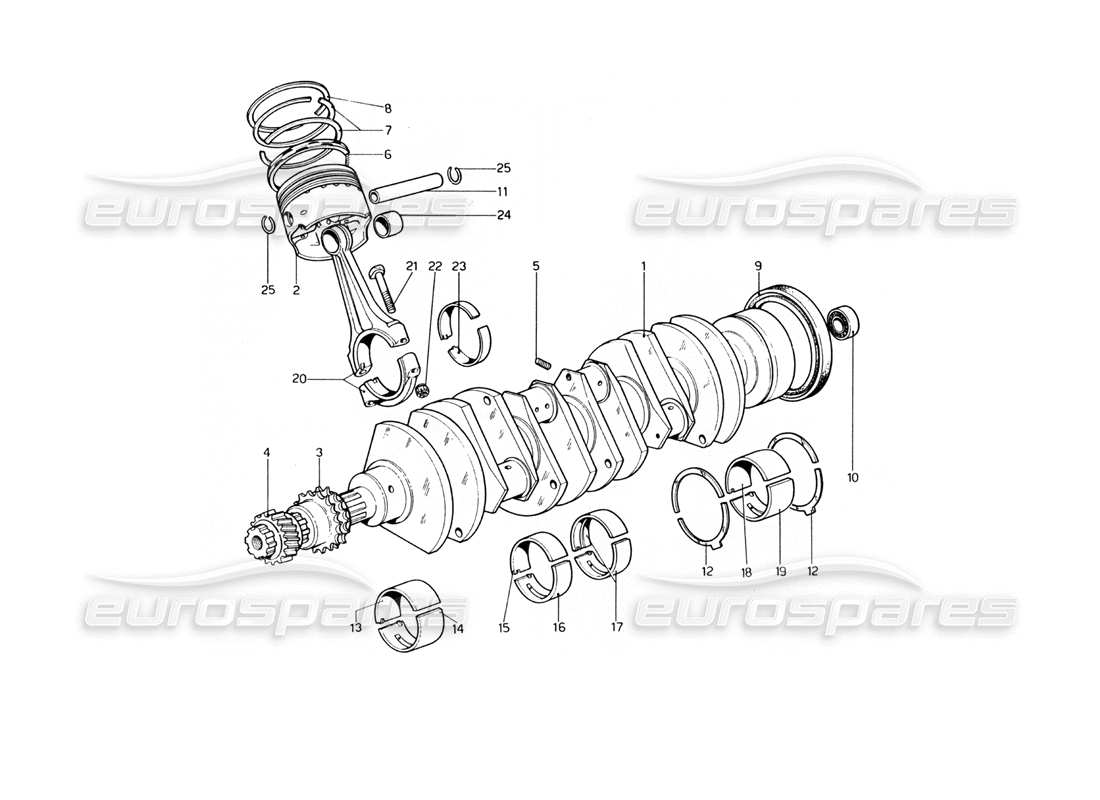 ferrari 400 gt (mechanical) crankshaft conrods and pistons part diagram