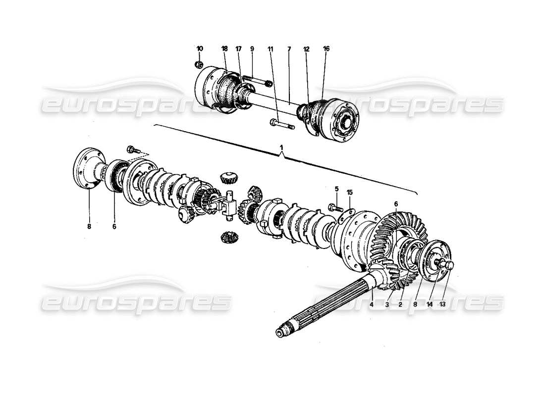 ferrari 512 bbi differential & axle shafts parts diagram