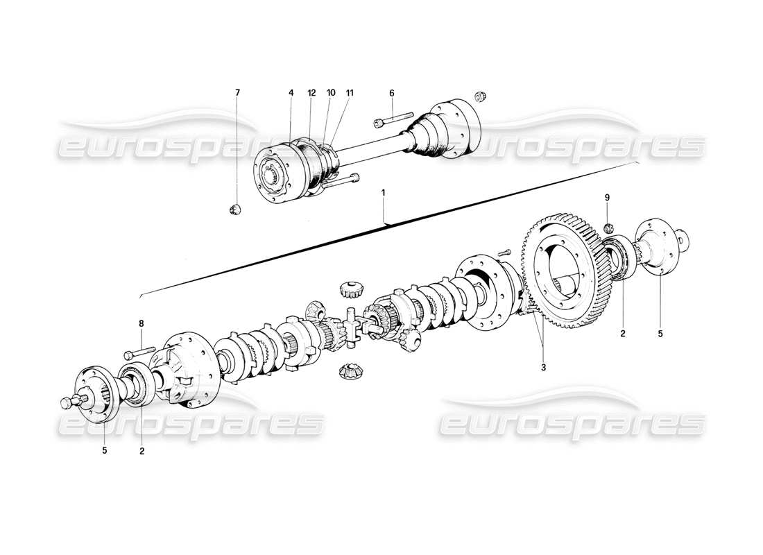 ferrari mondial 3.0 qv (1984) differential & axle shafts parts diagram