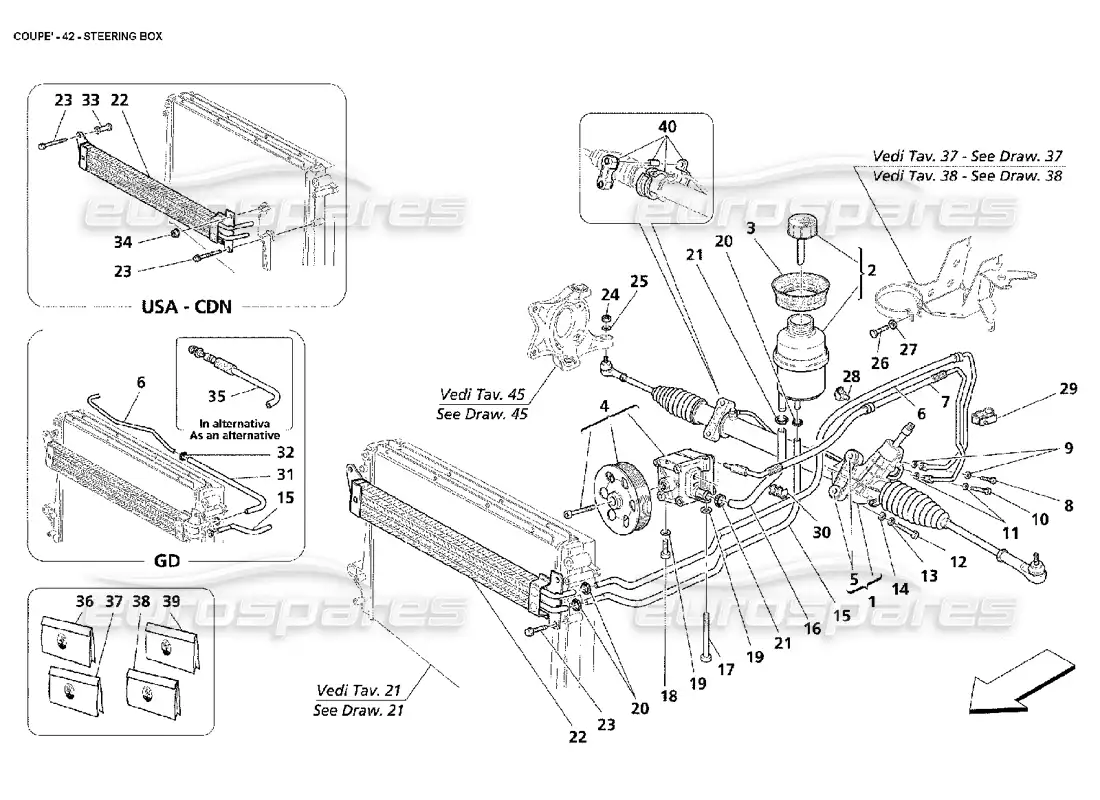 maserati 4200 coupe (2002) steering box parts diagram