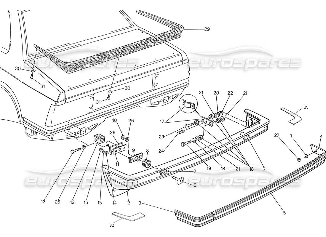 maserati 222 / 222e biturbo rear bumper part diagram