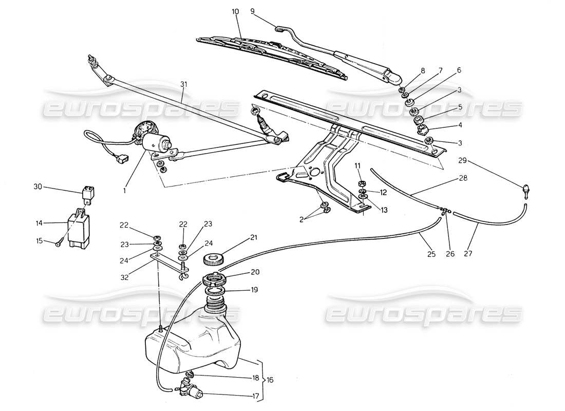 maserati biturbo spider windshield wiper - washer (lh steering) part diagram