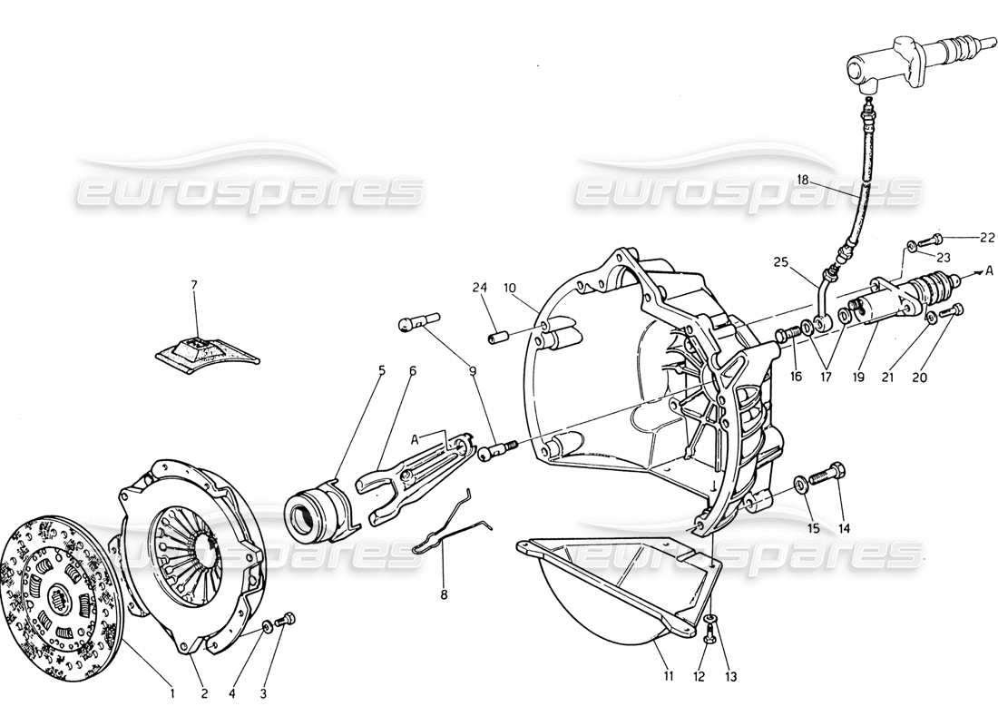 maserati 222 / 222e biturbo clutch parts diagram