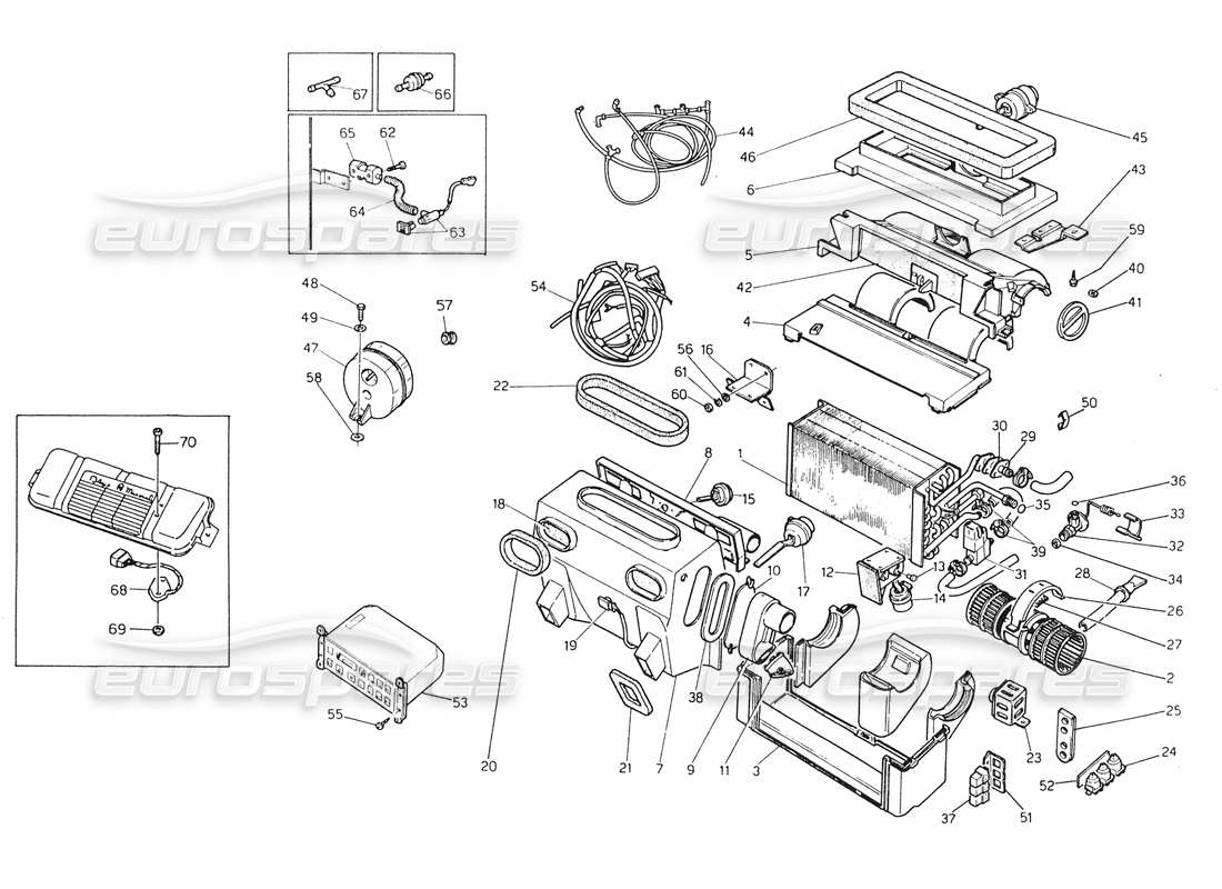 maserati biturbo spider air - conditioner set (lh steering) part diagram