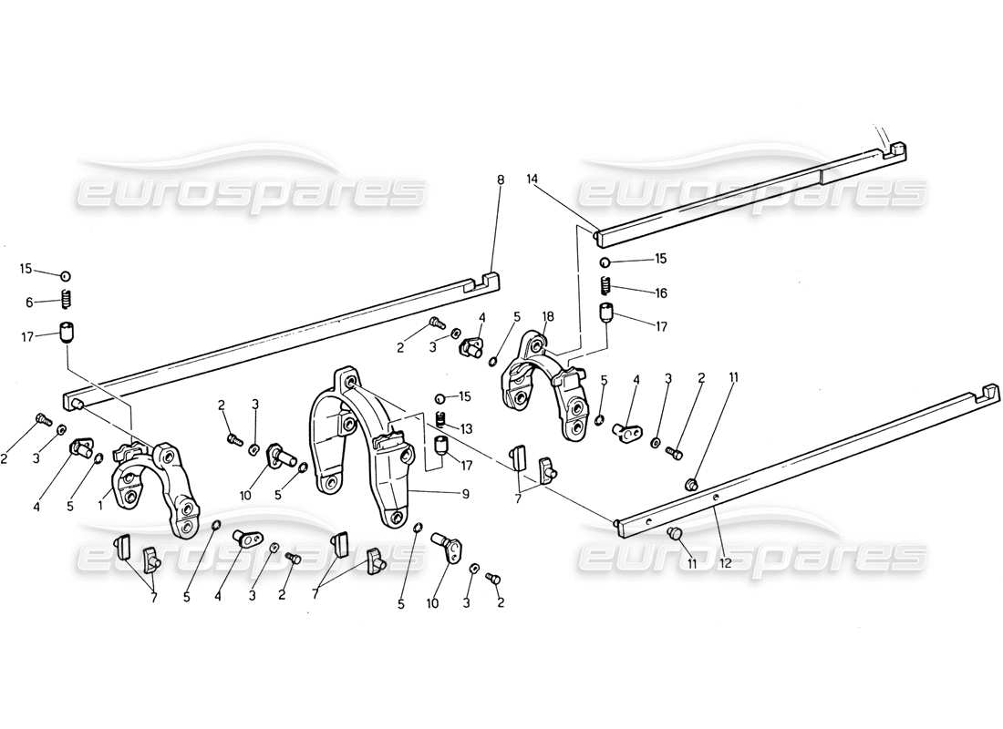 maserati 222 / 222e biturbo transmission - inside controls part diagram